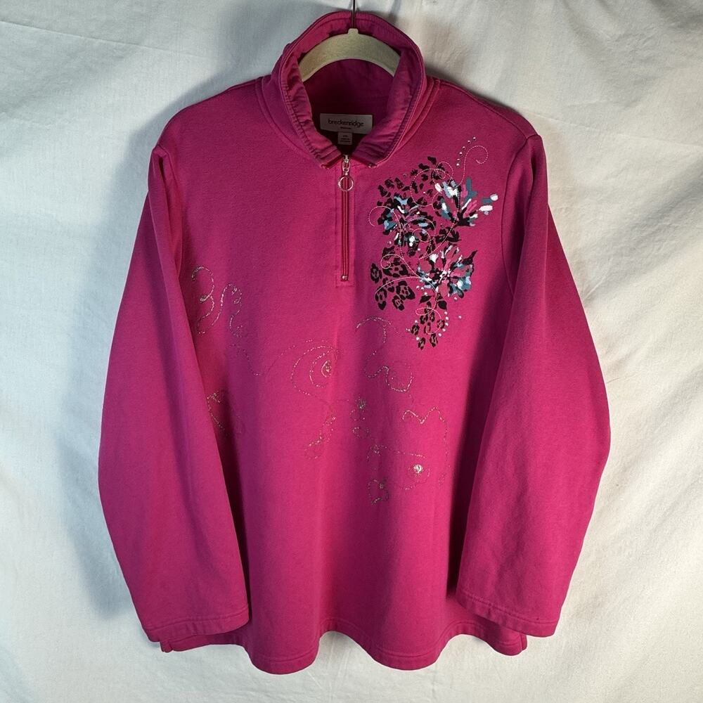 Vintage Breckenridge Woman Sz 2X Floral Embellished 1/4 Zip Sweatshirt Top